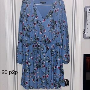 INC International Concepts Blue Floral Long Sleeve Dress